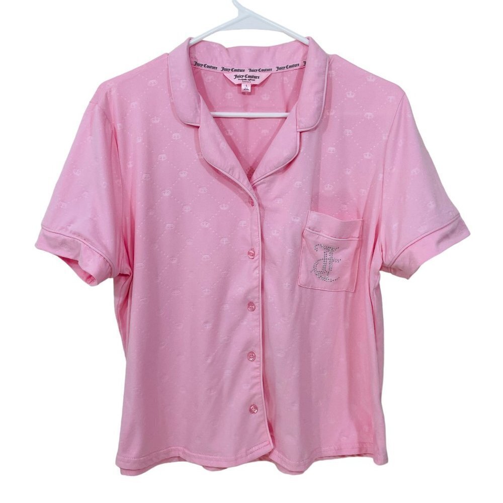 JUICY COUTURE Sleepwear Size L Pajama Button Front Shirt Pink Top